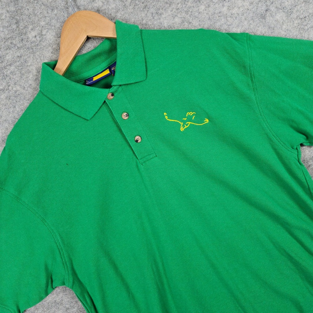 Blue Generation Mens Size L Green Polo Shirt Eagle Embroidered 100% Cotton HOLES